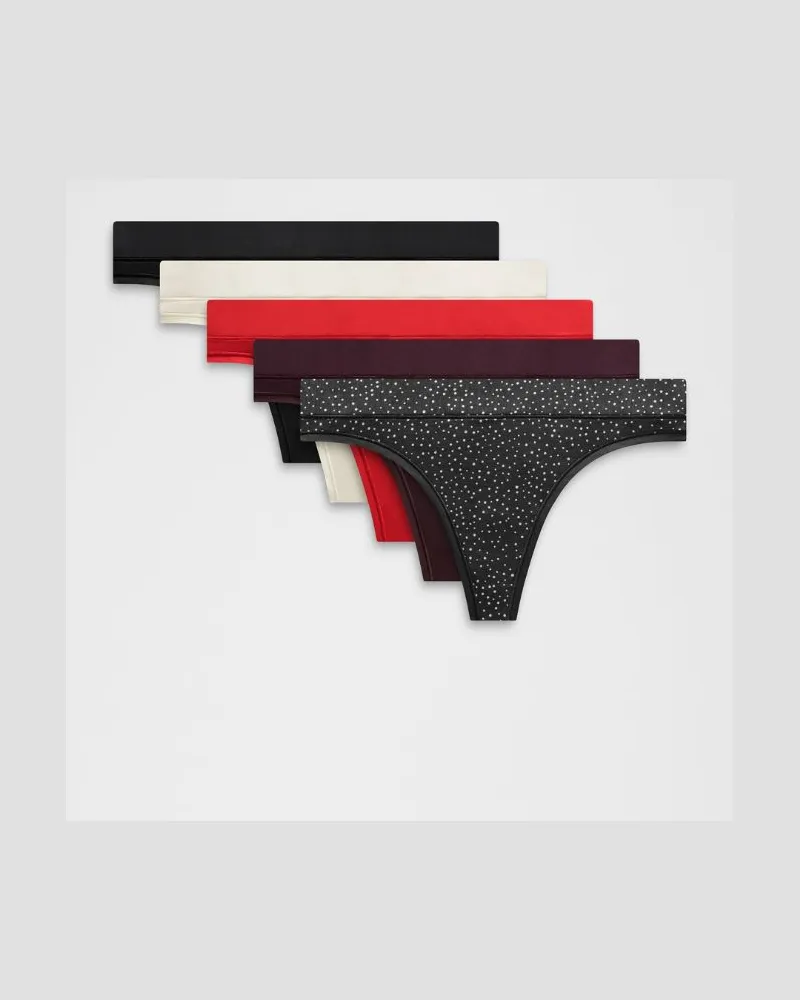 LULULEMON UnderEase String mit mittelhohem Bund 5er-Pack für Frauen – Größe in Black/Black Plum/Oxford Red Black