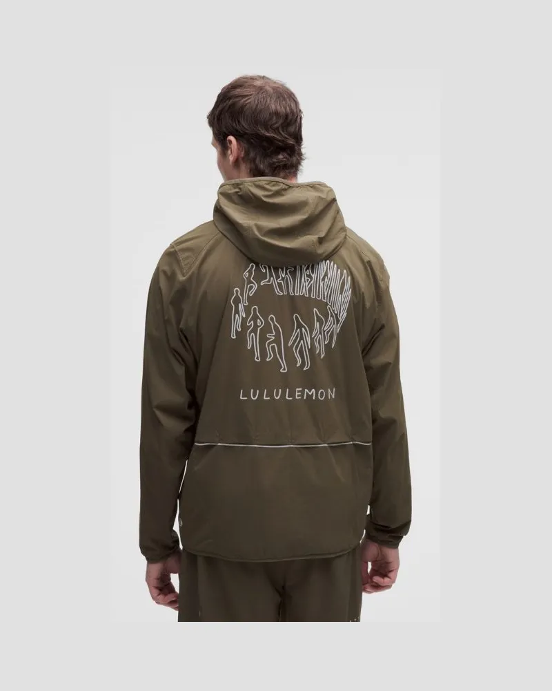 LULULEMON Verstaubare x Geoff McFetridge Fast and Free-Jacke für Männer – Größe in Olive Brown Olive