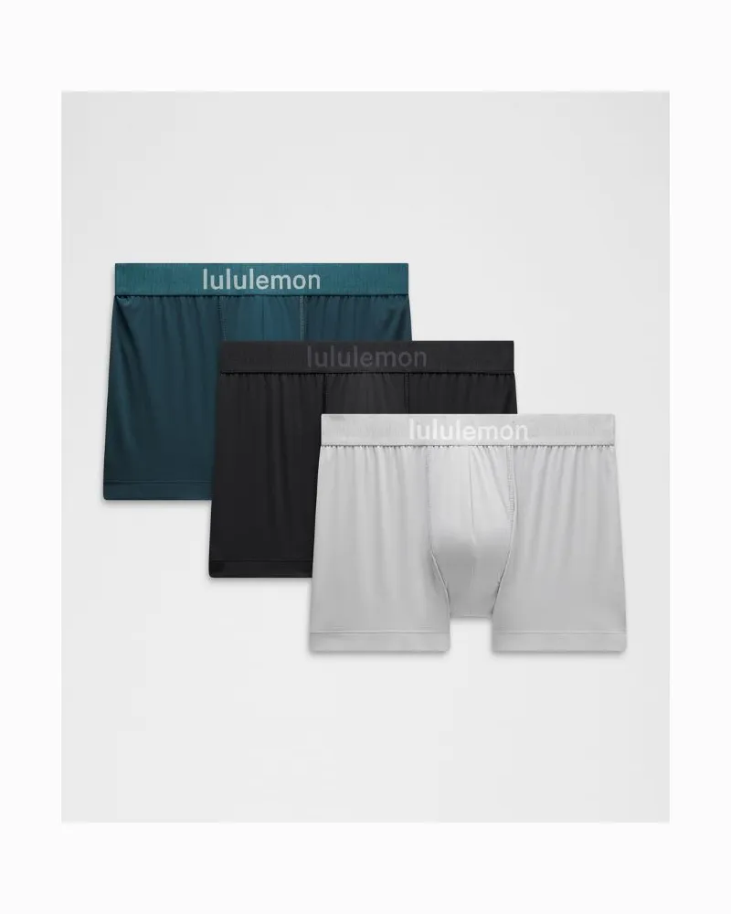 LULULEMON Softe, stretchige Boxershorts 3er-Pack für Männer – 8 cm – Größe in Black/Indochine Blue/Silver Drop Black