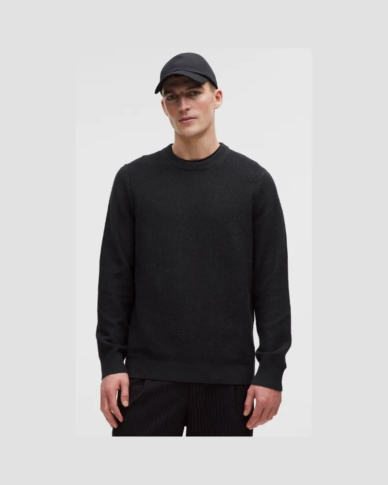 LULULEMON Strukturierter Strick-Rundhalspullover für Männer – Größe in Heathered Black Heathered