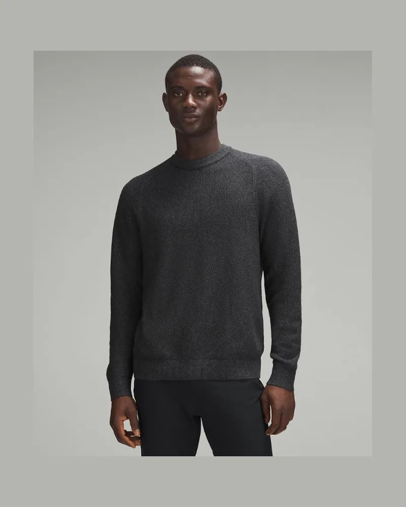 LULULEMON Strukturierter Strick-Rundhalspullover für Männer – Größe in Heathered Black Heathered