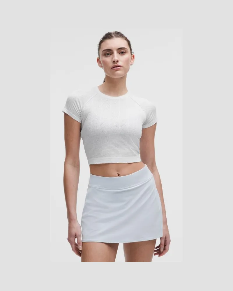 LULULEMON Swiftly Pointelle Crop-Kurzarmshirt für Frauen – Größe in Herringbone Dot White Herringbone
