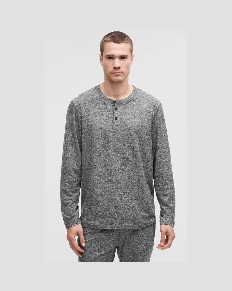 LULULEMON Soft Jersey Henley-Langarmshirt für Männer – Größe in Heathered Black/Heathered Silver Drop Heathered