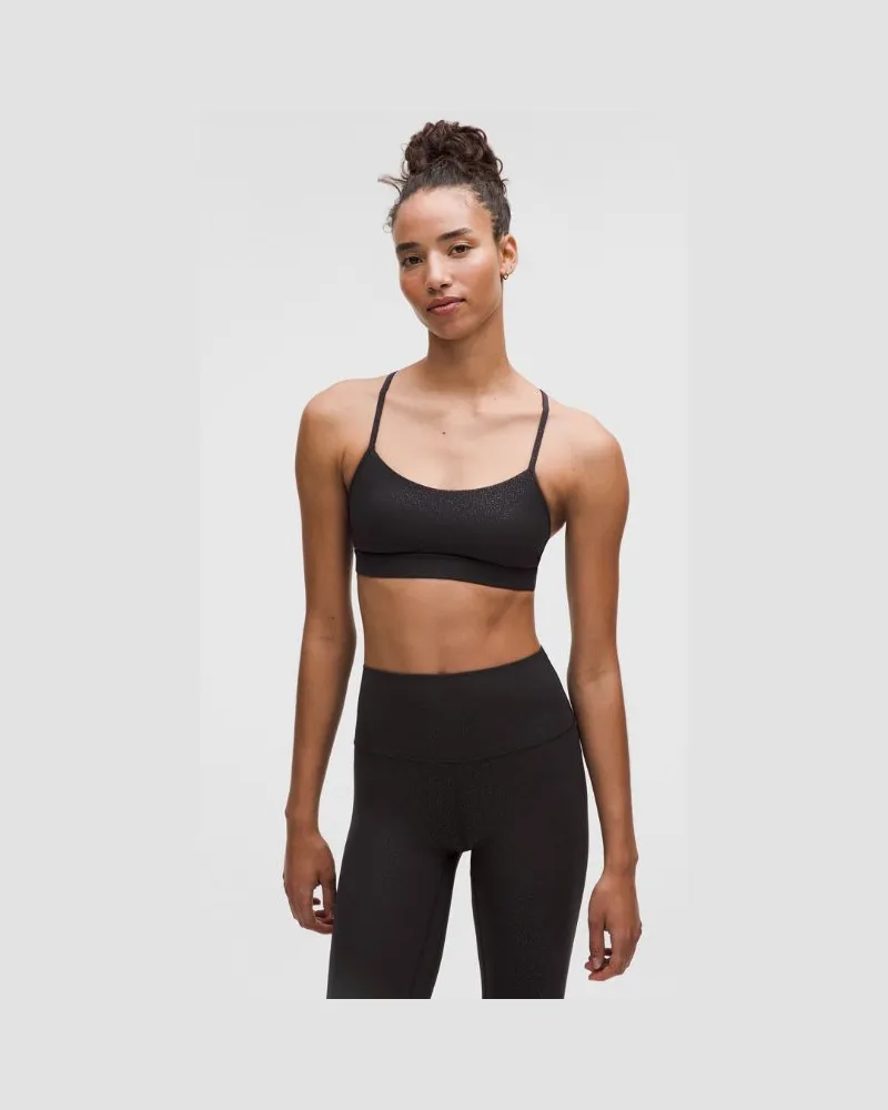 LULULEMON Flow Y BH Nulu Leichter Halt A/C-Cups für Frauen – Größe in Lace Dot Emboss Black Lace