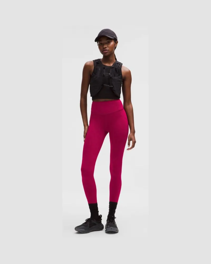 LULULEMON Fast and Free Leggings aus Fleece mit hohem Bund Taschen für Frauen – 71 cm – Größe in Berry Rumble Berry