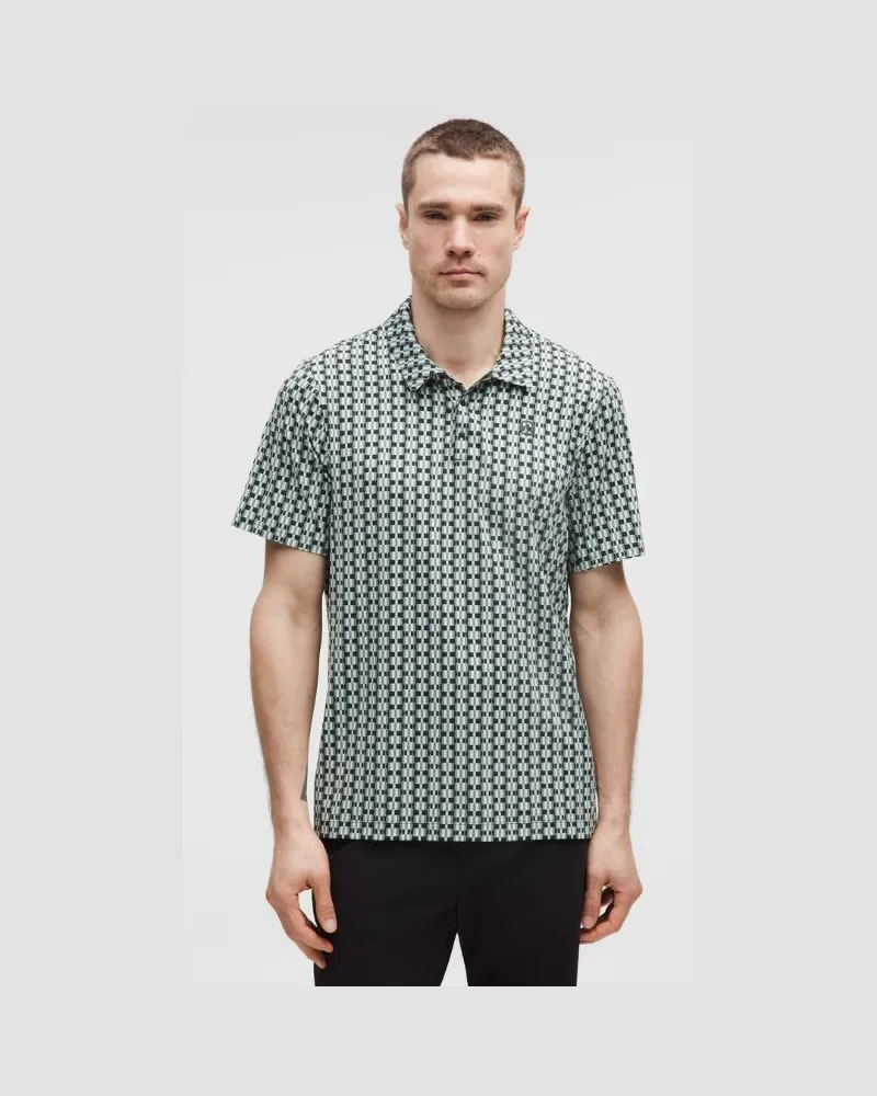 LULULEMON Sport-Poloshirt mit kurzen Ärmeln und Logo e Passform für Männer – Größe in Gingham Stripe Rainforest Green Multi Gingham