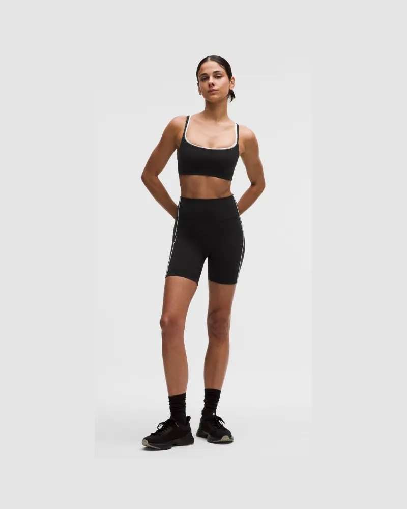 LULULEMON Wunder Train No Line-Shorts mit hohem Bund und Paspelnaht für Frauen – 15 cm – Größe in Schwarz/Light Ivory Schwarz