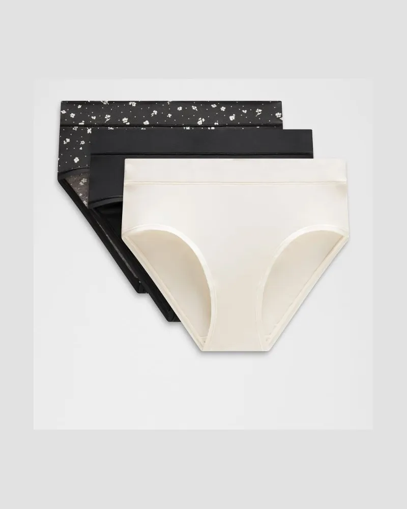 LULULEMON UnderEase Bikini-Unterwäsche mit hohem Bund im 3er-Pack für Frauen – Größe in Black/Light Ivory/Petite Floral Coconut Ivory Black Black