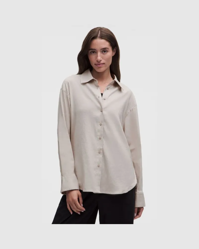 LULULEMON LuluLinen Langarm-Bluse im Relaxed Fit für Frauen – Khaki – Größe Downtown