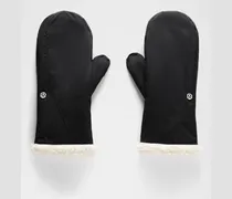 Mit Bouclé-Fleece gefütterte Fäustlinge – Größe in Black/Light Ivory