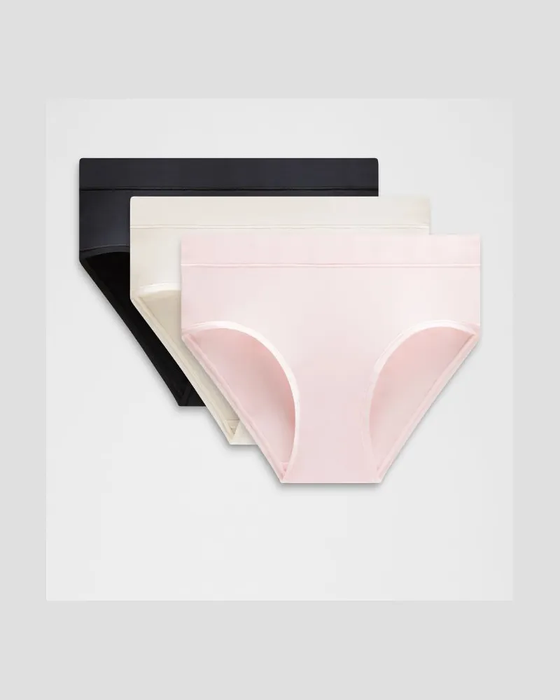 LULULEMON UnderEase Bikini-Unterwäsche mit hohem Bund 3er-Pack für Frauen – Größe in Black/Light Ivory/Pink Pearl Black