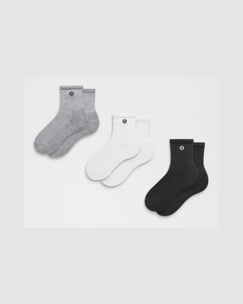 LULULEMON Daily Essential Knöchelhohe Socken Unisex 3er-Pack – Größe in White/Heathered Core Light Grey/Black White