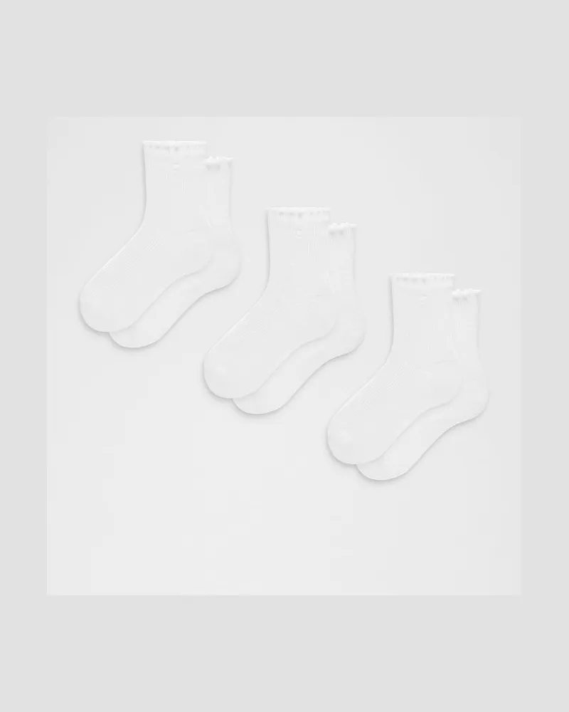 LULULEMON Quarter-Socken mit gewelltem Rand 3er-Pack – Größe in White White