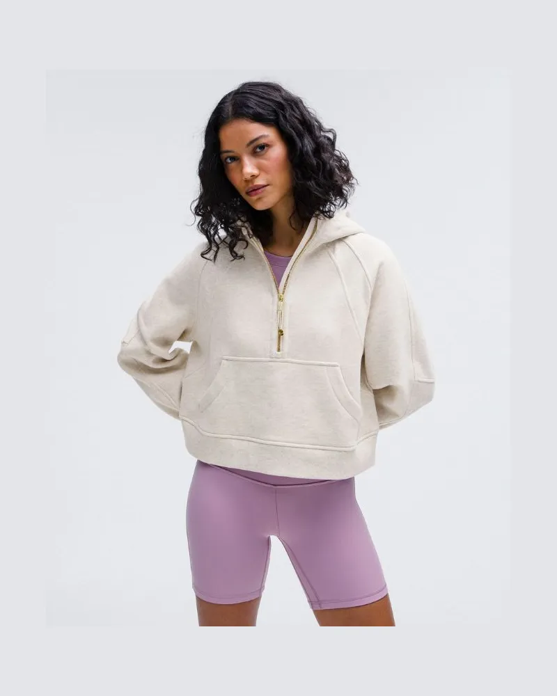 LULULEMON Scuba Oversized-Hoodie mit halblangem Reißverschluss für Frauen – Größe in Heathered Bone/Gold Heathered