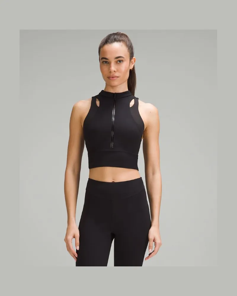 LULULEMON Kurzes Trainings-Tanktop mit halblangem Reißverschluss aus Nulux für Frauen – Größe in Black Black