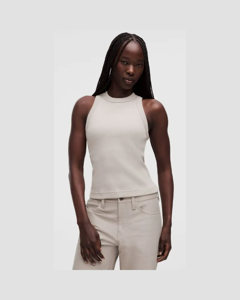 LULULEMON Racerback-Tanktop aus schwerer, gerippter für Frauen – Khaki – Größe Downtown