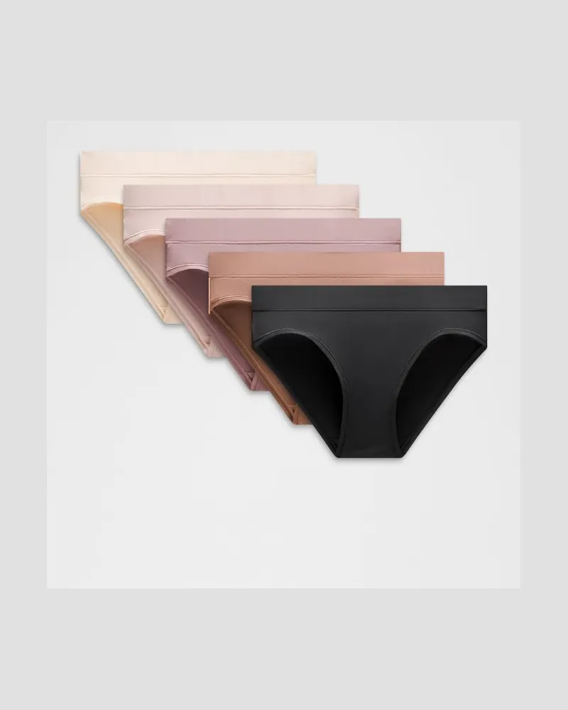 LULULEMON UnderEase Bikini-Unterwäsche mit mittelhohem Bund 5er-Pack für Frauen – Größe in Black/Twilight Rose/Misty Shell Black