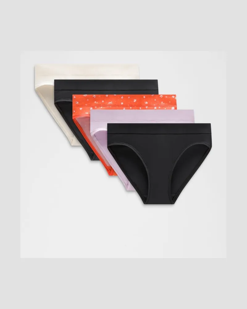 LULULEMON UnderEase Bikini-Unterwäsche mit mittelhohem Bund 5er-Pack für Frauen – Größe in Black/Light Ivory/Lilac Play Black