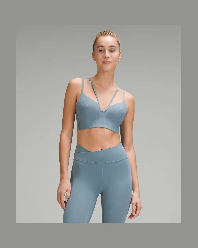 LULULEMON Like a Cloud Gerippter Longline-BH mit Trägern leichter Halt B/C-Cups für Frauen – Größe in Belgian Blue Belgian