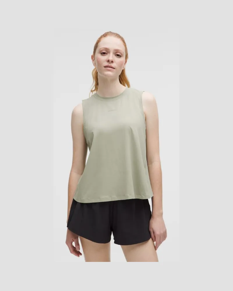LULULEMON Pace Crush Tanktop mit überkreuzter Rückseite und Grafik für Frauen – Größe in Fog Green Fog