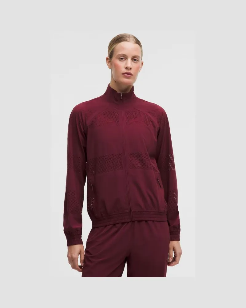 LULULEMON Adapted State Trainingsjacke Perforierte Streifen für Frauen – Größe in Burgundy Bay Burgundy