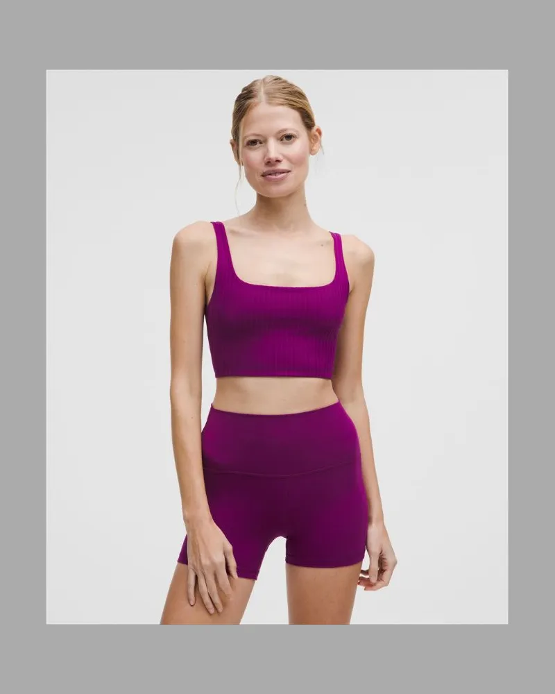 LULULEMON Bend This Gerippter BH mit quadratischem und U-Ausschnitt Leichter Halt für A–C-Cups für Frauen – Größe in Chilled Grape Chilled