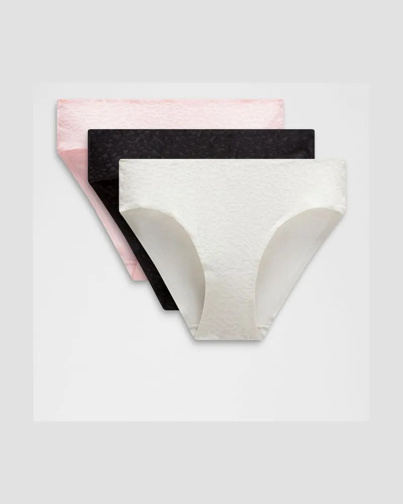 LULULEMON InvisiWear Bikini-Unterwäsche mit Performance-Spitze und mittelhohem Bund 3er-Pack für Frauen – Größe in Black/Lace/Strawberry Milkshake Black