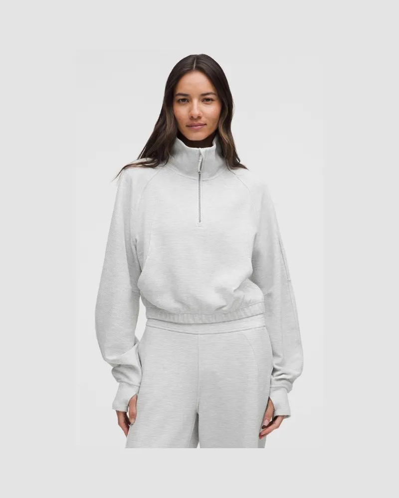 LULULEMON Scuba Crop-Sweatshirt mit Trichterkragen und halbem Reißverschluss für Frauen – Größe in Heathered Core Ultra Light Grey Heathered