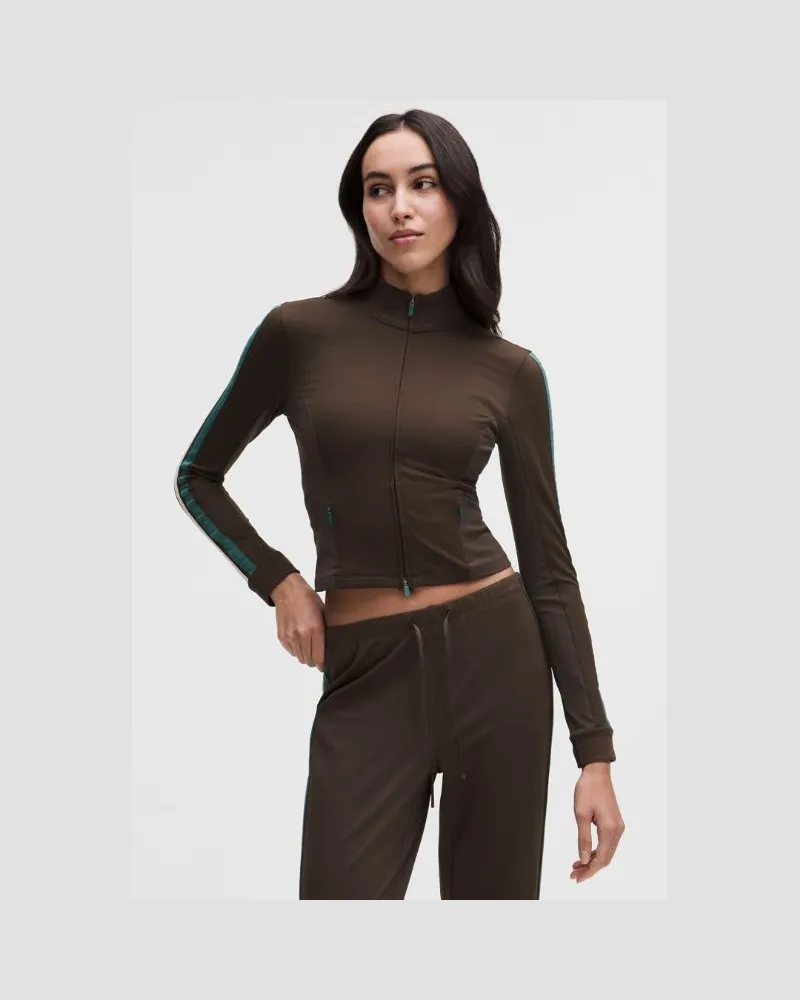 LULULEMON Trainingsjacke im Slim Fit mit Streifen für Frauen – Größe in Walnut Crunch/Light Ivory/Deep Marina Walnut