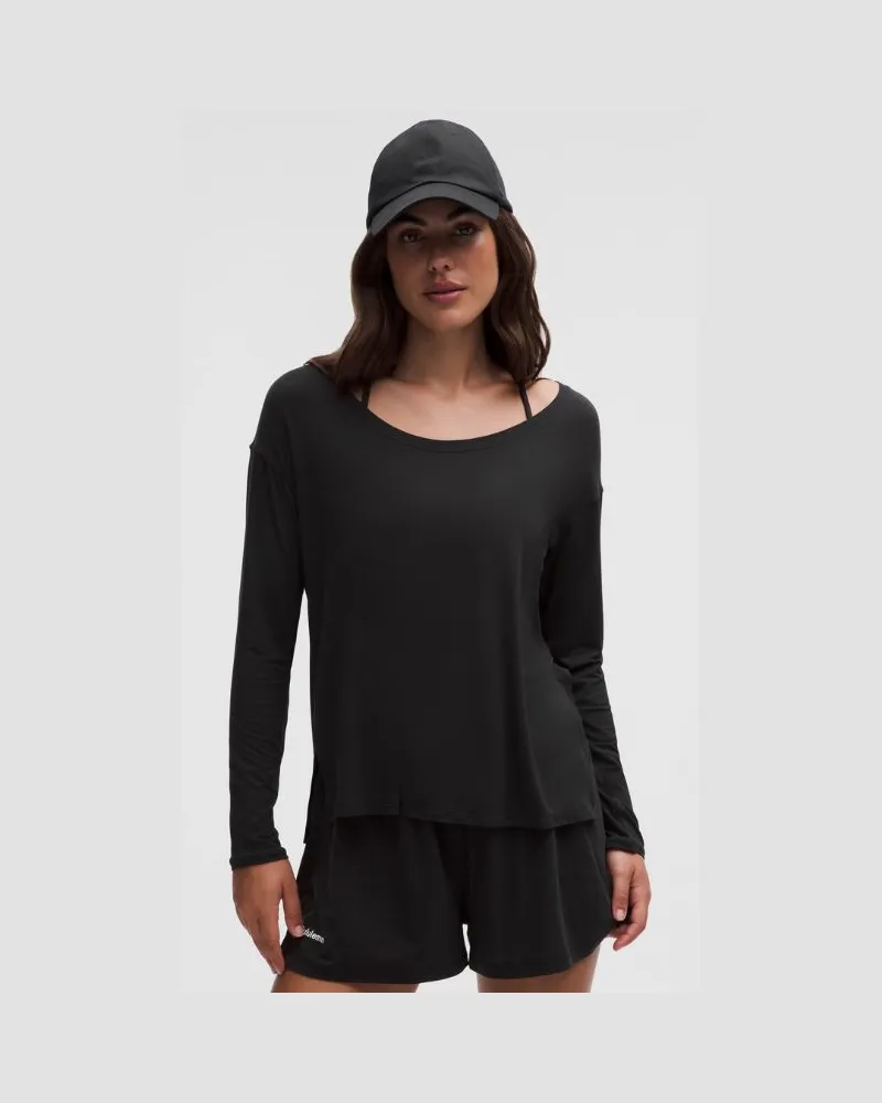 LULULEMON SilkAppeal Langarmshirt mit Seitenschlitz für Frauen – Größe in Black Black
