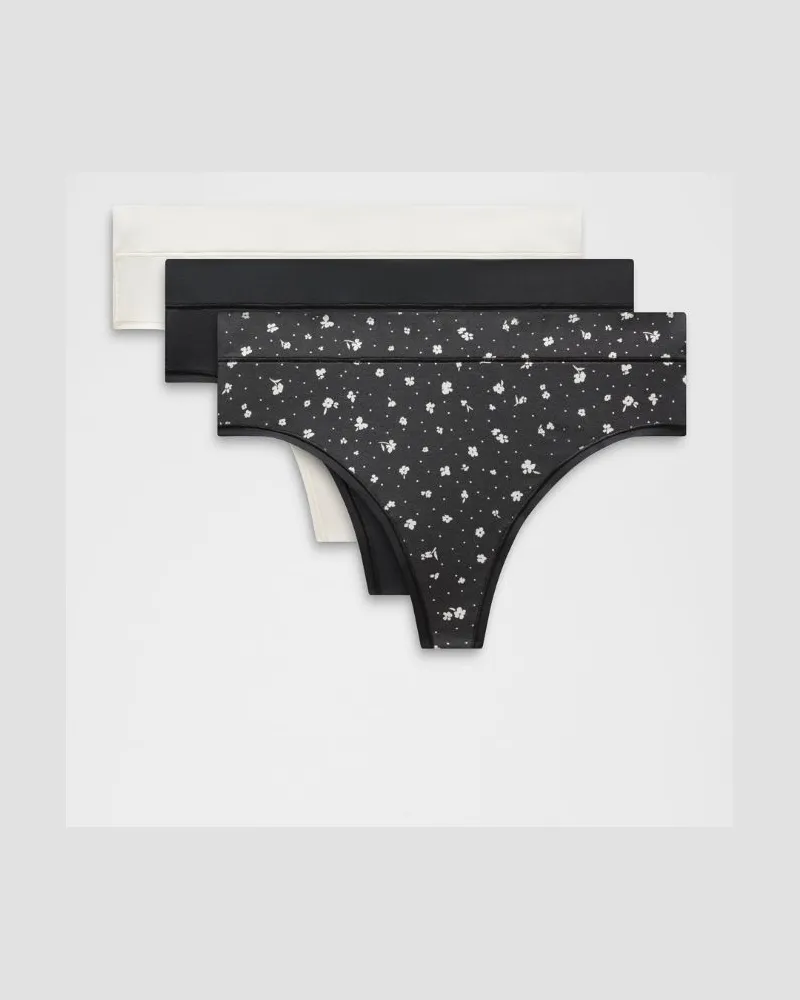 LULULEMON UnderEase String mit hohem Bund 3er-Pack für Frauen – Größe in Black/Light Ivory/Petite Floral Coconut Ivory Black Black