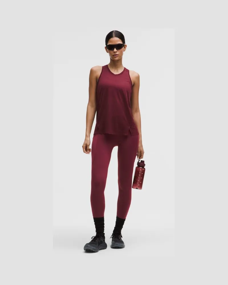 LULULEMON Fast and Free Leggings aus Fleece mit hohem Bund Taschen für Frauen – 71 cm – Größe in Burgundy Bay Burgundy