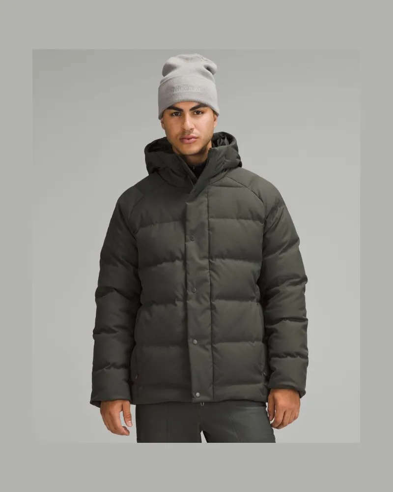 LULULEMON Puffer-Jacke mit Füllkraft 600 Tech Canvas für Männer – Größe in Slate Brown Slate