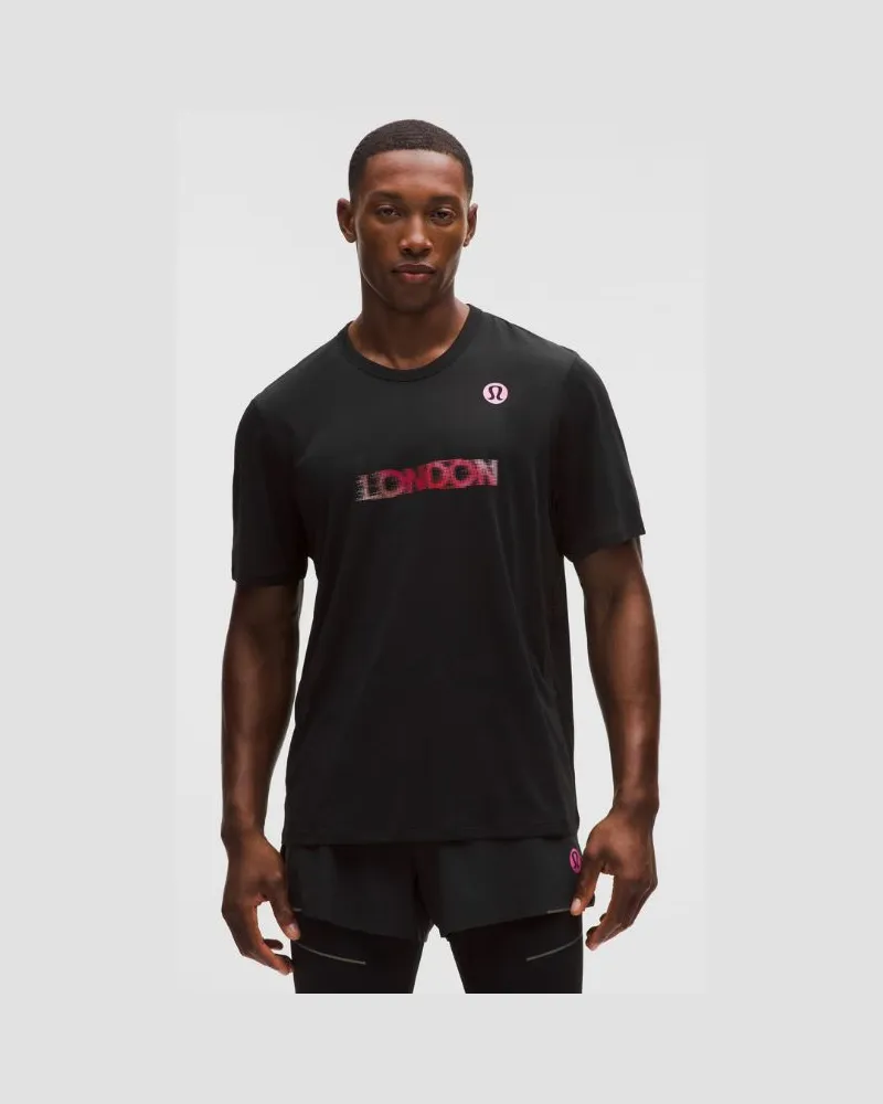 LULULEMON Fast and Free Short-Sleeve Shirt Perforated Stripe London '26 für Männer – Größe in Black Black