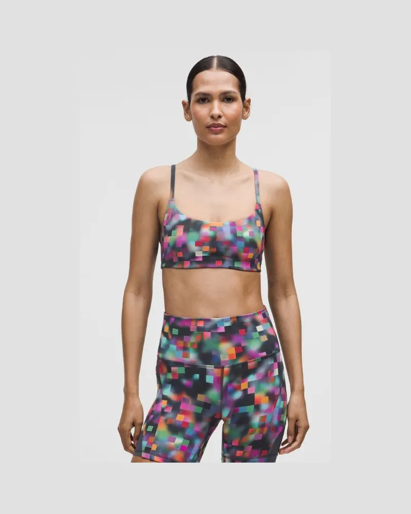 LULULEMON Wunder Train BH mit Racerback-Trägern und leichtem Halt für A/B-Cups Pride für Frauen – Größe in Pixel Rainbow Club Blue Multi Pixel