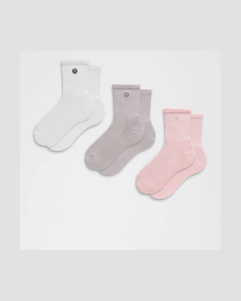 LULULEMON Daily Essential Quarter-Socken Unisex 3er-Pack – Größe in Icy Taupe/White/Pink Pearl Icy