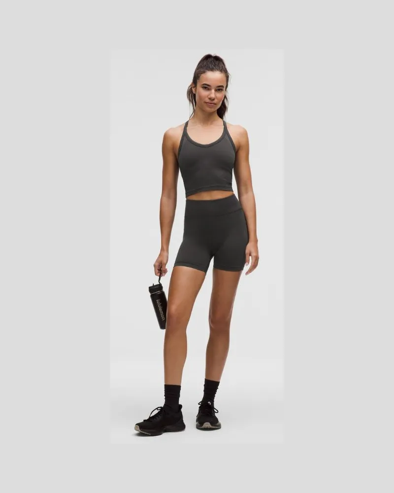 LULULEMON Get Low Trainingsshorts mit hohem Bund für Frauen – 13 cm – Größe in Schwarz/Graphite Grey Schwarz