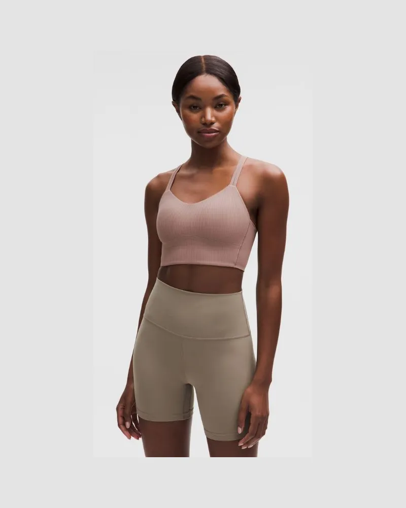 LULULEMON Like a Cloud Gerippter Longline-BH leichter Halt B/C Cups für Frauen – Größe in Ashen Rose Ashen