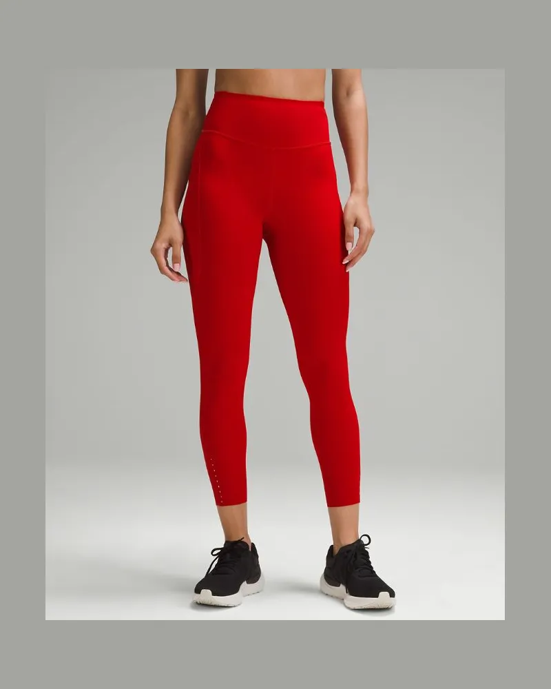 LULULEMON Fast and Free Leggings mit hohem Bund 5 Taschen für Frauen – 64 cm – Größe in Dark Red Dark