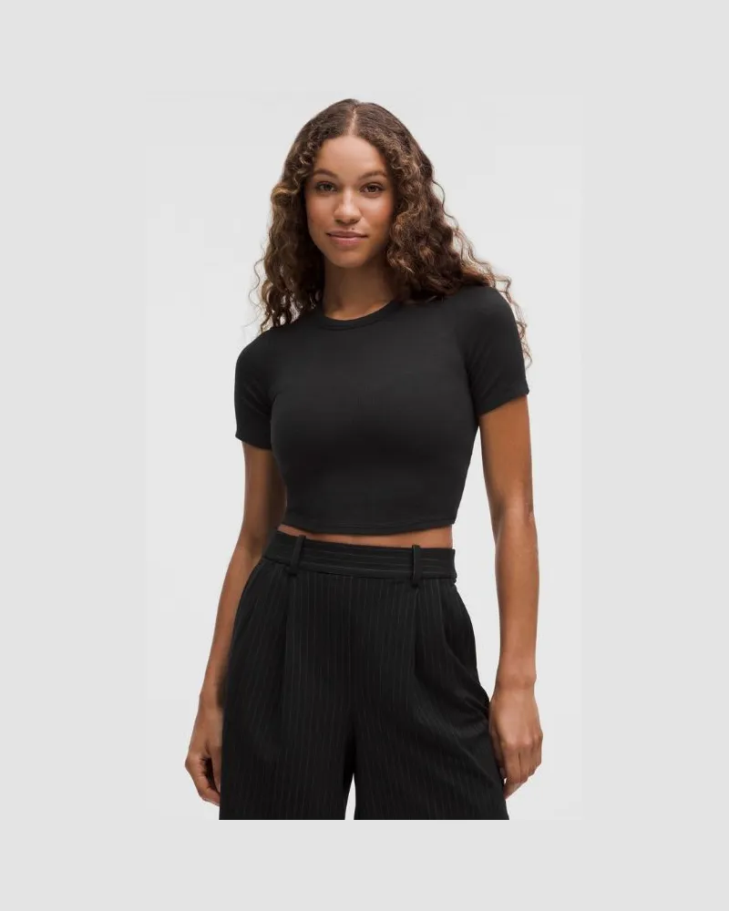 LULULEMON Hold Tight Crop-T-Shirt mit geradem Saum für Frauen – Größe in Schwarz Schwarz