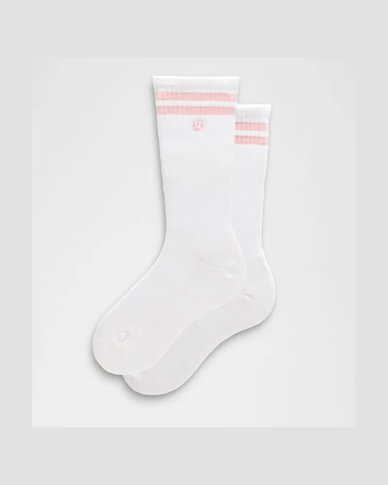 LULULEMON Unisex Daily Essential Crew-Socken Gestreift – Größe in White/Pink Haze White