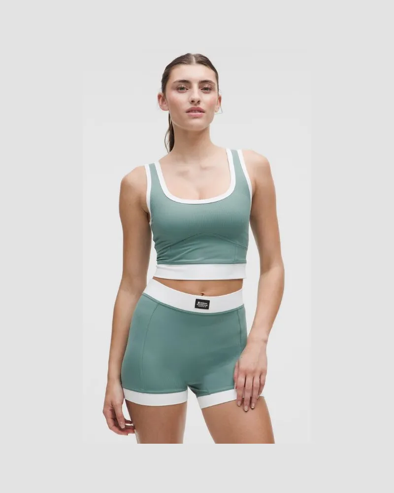 LULULEMON Geripptes Nulu Crop-Tanktop für Frauen – Größe in Tidewater Teal/White Tidewater