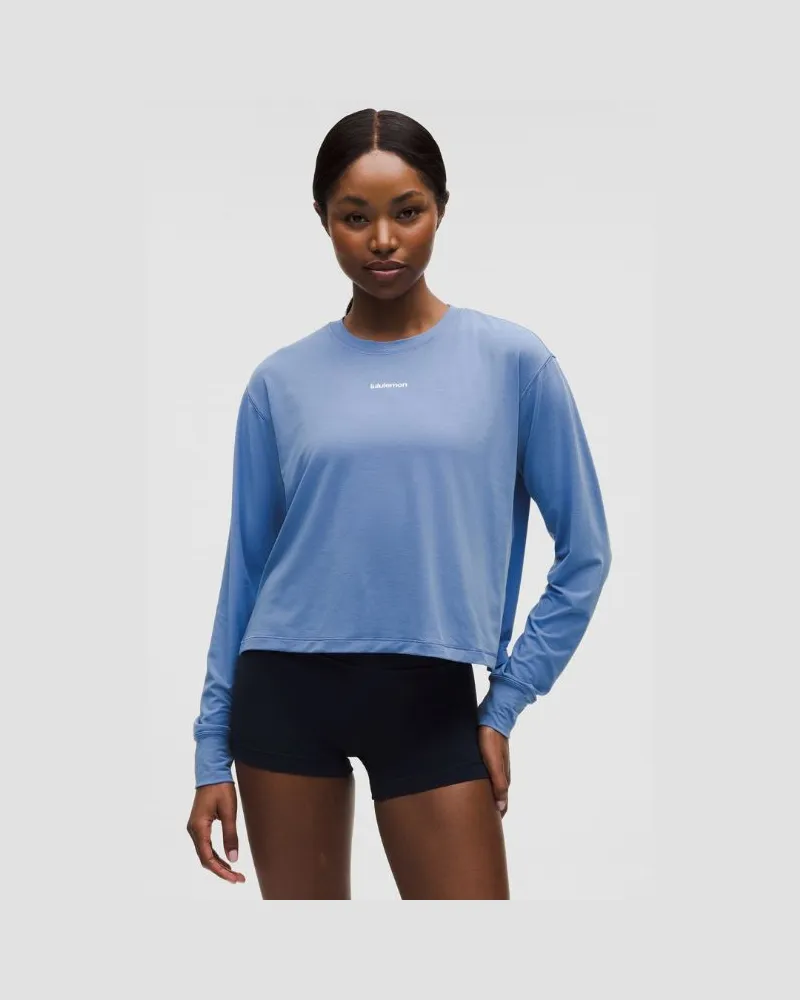 LULULEMON Trainings-Langarmshirt aus Jersey Logo für Frauen – Größe in Prep Blue Prep