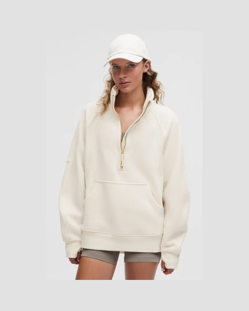 LULULEMON Scuba Oversized-Pullover mit Trichterkragen und halblangem Reißverschluss Lang für Frauen – Größe in Light Ivory/Gold Light