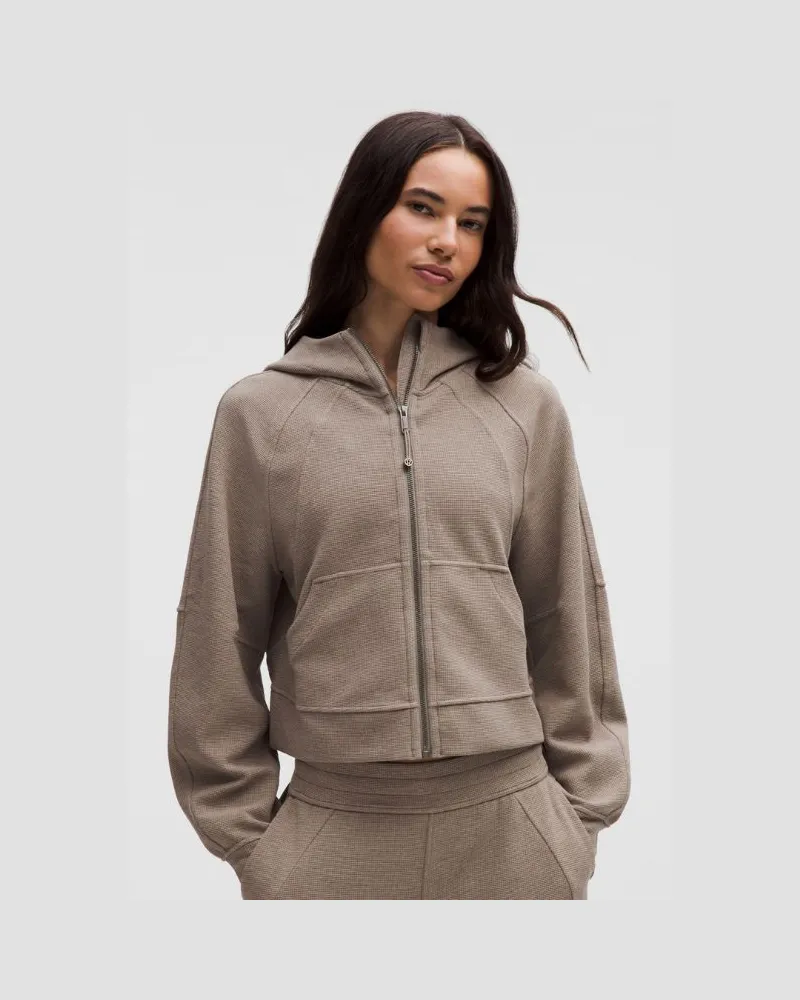 LULULEMON Scuba Oversized-Hoodie mit Reißverschluss Waffelmuster für Frauen – Größe in Heathered Warm Ash Grey Heathered