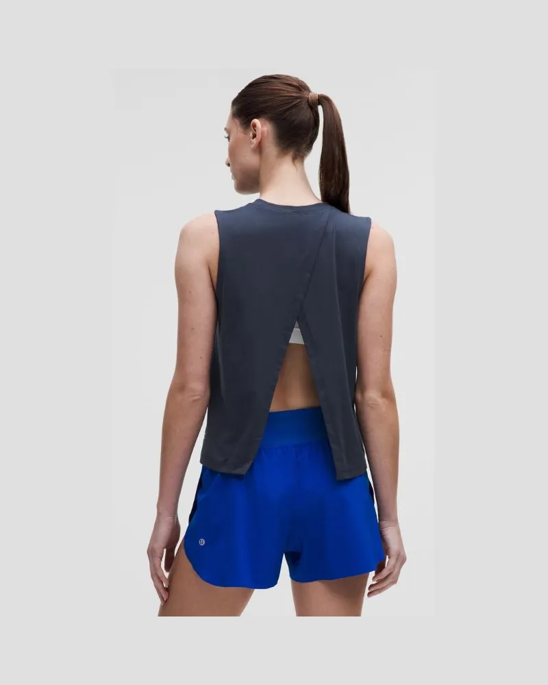 LULULEMON Pace Crush Tanktop mit überkreuzter Rückseite und Grafik für Frauen – Größe in Club Blue Club