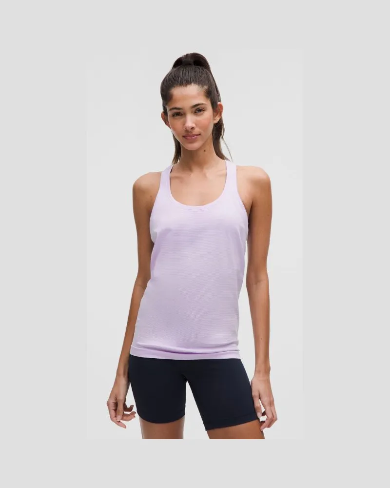 LULULEMON Swiftly Tech Tanktop mit Racerback 2.0 Hüftlänge für Frauen – Größe in Spandex Stripe Lavender Frost/White Spandex