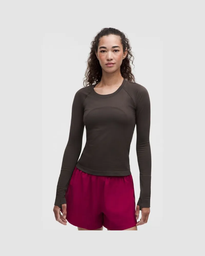 LULULEMON Swiftly Tech Langarmshirt 2 Taillenlänge für Frauen – Größe in Mahogany Muse Mahogany