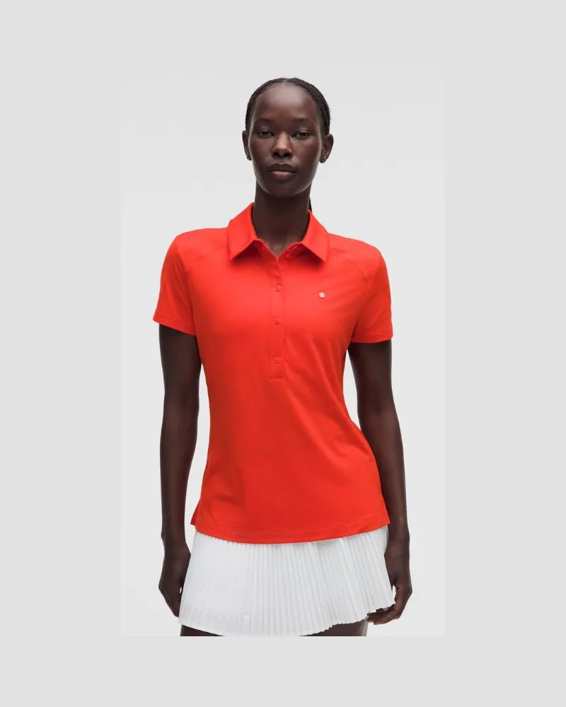 LULULEMON Schnelltrocknendes Kurzarm-Poloshirt Gerader Saum für Frauen – Größe in Cherry Ember Cherry