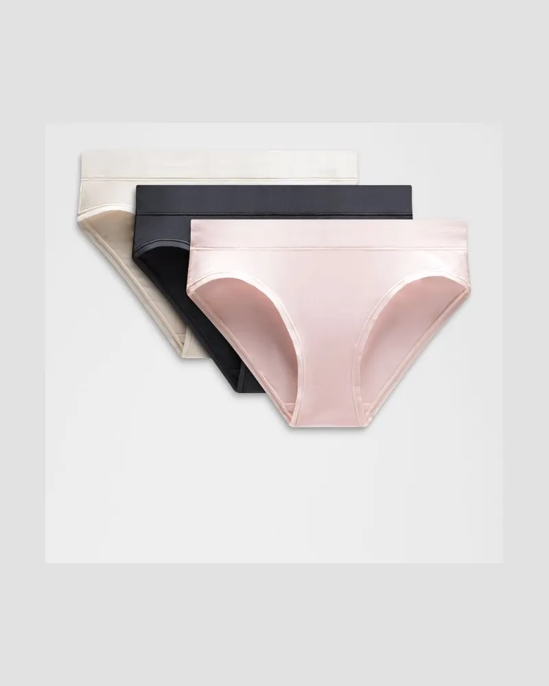 LULULEMON UnderEase Bikini-Unterwäsche mit mittelhohem Bund 3er-Pack für Frauen – Größe in Black/Light Ivory/Blush Quartz Black